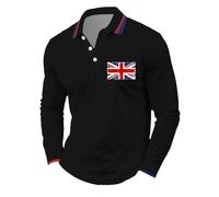 Mens Union Jack T Shirts Queen Platinum Jubilee Short Sleeve Lightweight Breathable Golf Polos for Adult Tennis Collared T-Shirts VJ Day Tshirt Bodybuilding Gym Tee (D-Black,XXL)