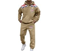 Mens Union Jack Tracksuit UK British Flag Print Hooded Sweatshirt and Sweatpants Set VE Day Hoodie Sweatsuit King's Coronation Jogging Track Suit United Kingdom Fancy Dress Costume Holiday Clothes
