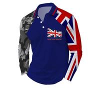 Mens Union Jack Tshirt Britain UK United Kingdom Pique Cotton Short Sleeve Activewear Plain Polo Shirt Golf Tops Breathable Sport T-Shirt Veterans Day Tie Dye Casual Big & Tall T-Shirts (G-Navy,L)