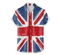 Mens Union Jack Tshirt Hawaiian Shirts for Men Queen Platinum Jubilee Men's Short Sleeve Shirts Summer Striped Casual Shirt Button Down Regular Fit Tops King Charles 2024 Comfort Crew Tees C-Black