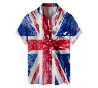 Mens Union Jack Tshirt Mens Tshirt Britain UK United Kingdom Short Sleeve Front Pocket Holiday Summer Aloha Printed Beach Casual Hawaii Shirt King Charles Coronation V-Neck Solid Color Tee Shirt