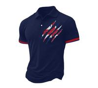 Mens Union Jack Tshirt Queen Platinum Jubilee Short Sleeve Plain Pique Top Designer Tshirt Tee Holiday Collared Golf Shirt Army Veteran Comfort Crew Tees (Dark Blue,XL)