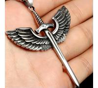 Mens Unisex Silver Skull/Cross/Rose Wing/Anchor/Gun Pendant Necklace 24"-Style 8- Winged Cross