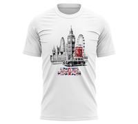 Mens United Kingdom T Shirt - Union Jack Print with London Landmarks - Great Britain UK Pride Tee for Men - English British Heritage Top - Patriot, M, White