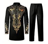 Men's Universal Standing Collar Hot Gold Jacket and Trousers Two Piece African Style Suit/A