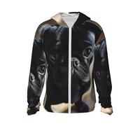 Men's UPF 50+ Sun Protection Hoodie Black Pug Dog Puppy Long Sleeve Sun Shirts Full Zip Light Fishing Jacket, Black, XXXL