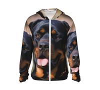 Men's UPF 50+ Sun Protection Hoodie Jacket Long Sleeve Outdoor Rottweiler Dog Sun Shirt for Women Zip, Black, XXL