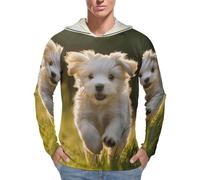 Mens UPF 50+ Sun Protection Hoodie Men's Long Sleeve Hooded Rash Guard Puppy Crossing The Grass UV Fishing Hiking Shirt S