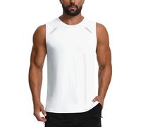 Men's UPF 50+ Sun Protection Vest Sleeveless T-Shirt Breathable Mesh Back Quick Dry Gym Tank Top with Reflective Strip for Running, Training & Summer Sports White