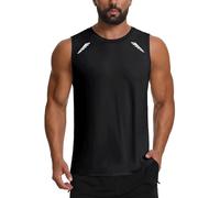 Men's UPF 50+ Sun Protection Vest Sleeveless T-Shirt Breathable Mesh Back Quick Dry Gym Tank Top with Reflective Strip for Running, Training & Summer Sports Black