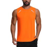 Men's UPF 50+ Sun Protection Vest Sleeveless T-Shirt Breathable Mesh Back Quick Dry Gym Tank Top with Reflective Strip for Running, Training & Summer Sports Orange