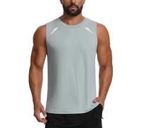 Men's UPF 50+ Sun Protection Vest Sleeveless T-Shirt Breathable Mesh Back Quick Dry Gym Tank Top with Reflective Strip for Running, Training & Summer Sports Grey