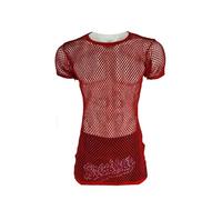 Men's Urban Designer Fishnet String Mesh Summer Cotton Muscle T-Shirt, Black, Red, Blue, Yellow (UK, Alpha, XL, Regular, Regular, Red)