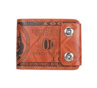 Mens US $100 Dollar Bill Leather Bifold Card Wallet Purse Handbag (Brown)