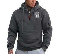 Mens USA American Flag Striped 2D Print Half-Zip Hoodie Hooded Hood with Drawstring Pockets - Long Sleeve Fleece Lined Sweatshirt for Fall Winter Casual & Streetwear Fashion Dark Gray