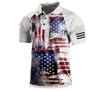 Men's USA Flag Printed Polo Shirts Short Sleeve Button Shirt Top Regular Fit Lightweight Sports Outdoor Shirt Fashionable Casual American Flag Graphic Golf Shirt with Lapel Collar White