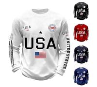 Men's USA Flag Waffle Sweatshirts Long Sleeve Crew Neck Shirts American Flag Print Pullover Tops 250th Anniversary Sweatshirts Fashion Loose Comfy Tops (White, M)