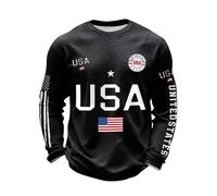 Men's USA Flag Waffle Sweatshirts Long Sleeve Crew Neck Shirts American Flag Print Pullover Tops 250th Anniversary Sweatshirts Fashion Loose Comfy Tops (Black, XXL)