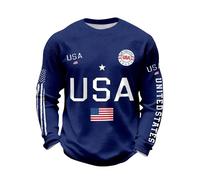 Men's USA Flag Waffle Sweatshirts Long Sleeve Crew Neck Shirts American Flag Print Pullover Tops 250th Anniversary Sweatshirts Fashion Loose Comfy Tops (Blue, M)