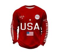Men's USA Flag Waffle Sweatshirts Long Sleeve Crew Neck Shirts American Flag Print Pullover Tops 250th Anniversary Sweatshirts Fashion Loose Comfy Tops (Red, L)
