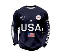 Men's USA Flag Waffle Sweatshirts Long Sleeve Crew Neck Shirts American Flag Print Pullover Tops 250th Anniversary Sweatshirts Fashion Loose Comfy Tops (Navy, L)