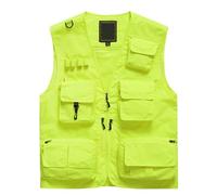 Mens Utility Casual Fishing Vests Outdoor Work Vest Multi Pockets Cargo Vest Travel Hunting Camping Tactical Outerwear (Fluorescent green, X-Large)