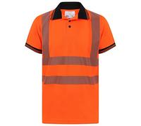 Mens Utility Work Hi Vis Tee Polo Neck Summer Work Top High Visibility T Shirt Adults Hi Vis Work Wear Uniform Unisex Reflective Tape Short Sleeve Basic Tee Top (Orange Medium)