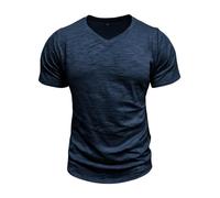 Mens V-Neck Bamboo Cotton T-Shirts Casual Basic Running Shirts Plain Color Stretch Classic Slim-Fit Comfy Breathable Lightweight Comfortable Short Sleeve Shirts Outdoor Workout Dark Blue