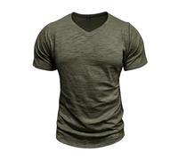 Mens V-Neck Bamboo Cotton T-Shirts Casual Basic Running Shirts Plain Color Stretch Classic Slim-Fit Comfy Breathable Lightweight Comfortable Short Sleeve Shirts Outdoor Workout Army Green