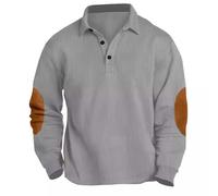 Mens V Neck Corduroy Jumper with Collar Mock Shirt Jumper UK Sale Clearance Regular Fit Button Up V Neck Henley Sweatshirts Pullover Sweat Tops Long Sleeve Winter Sweaters with Elbow Patches Gray