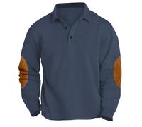 Mens V Neck Corduroy Jumper with Collar Mock Shirt Jumper UK Sale Clearance Regular Fit Button Up V Neck Henley Sweatshirts Pullover Sweat Tops Long Sleeve Winter Sweaters with Elbow Patches