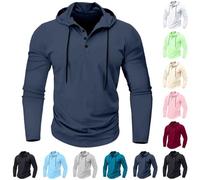 Men's V Neck Hoodies 1/4 Buttons Sweatshirts Plain Long Sleeve Pullover Quick Dry Hooded Tops Drawstring Casual Hoodie Lightweight Thin Jumper Running Hiking Hoodies Comfortable Outdoor T-Shirt