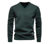 Men's V-Neck Jumper - Winter Warm Lightweight Knitted Sweater, Slim Fit Solid Color Long Sleeve Pullover, Soft Casual Knitwear for Men