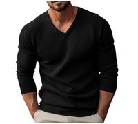 Mens V Neck Jumpers Sale Clearance Long Sleeve Sweater Classic Plain Pullover Jumper Tops Autumn Winter Solid Color Knitted Warm Jumper Knitwear Casual Slim Fit Sweatshirt for Men UK Black