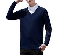 Mens V Neck Knit Jumper Pullover Long Sleeve Soft Touch Knitwear Stretch Plain Classic Sweater Casual Business Lightweight Knitted Jumpers Tops