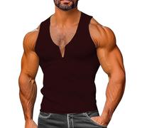 Men's V Neck Muscle Tank Sleeveless Casual Athletic Shirts Moisture Wicking Performance Gym Workout T-Shirt Big and Tall Wine