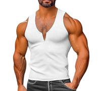 Men's V Neck Muscle Tank Sleeveless Casual Athletic Shirts Moisture Wicking Performance Gym Workout T-Shirt Big and Tall White