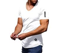 Men's V-Neck Oversize T-Shirt Men's Short Sleeve T-Shirt Cotton Sports Shirts Short Sleeve Summer Basic Shirts Streetwear, White, XXL