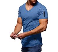 Men's V-Neck Oversize T-Shirt Men's Short Sleeve T-Shirt Cotton Sports Shirts Short Sleeve Summer Basic Shirts Streetwear, lightblue, XXL
