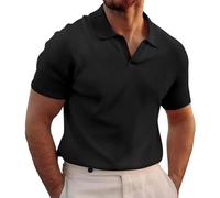Men's V-Neck Polo Shirt Regular Fit Waffle Basic T-Shirt Plain Men's Shirt Cotton Breathable Golf Casual T-Shirt Minimalist Classic Lightweight Casual Shirt, black, XXL