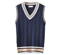 Men's V Neck Pullover Vest Knitted Sweater Vests Sleeveless Jumpers Uniform Tank Top