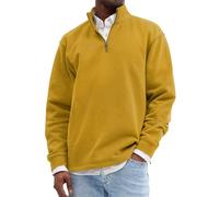 Men's V-Neck Pullover Without Hood Blue Plain Basic Sweatshirt Long Sleeve Sweater Plain Stand-Up Collar Half Zip Streetwear Casual Jumper Top for Men, yellow, XXXXXL