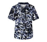Men's V Neck Scrubs Tunic Top Navy Scrubs Top Student Nurse Uniform Smart Camouflage Print V Neck Short Sleeve Scrub Tops with 3 Pockets Scrubs Uniforms Men Navy (Blue, L)