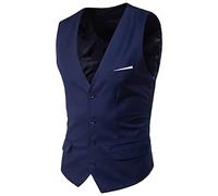 Men's V-Neck Suit Vests, Casual Solid Color Single Breasted Waistcoat, Large Size Sleeveless V Collar Fake Pockets Vest Jacket, Fashion Business Dress Vest Waistcoat, Wedding Groom Suit Vests.