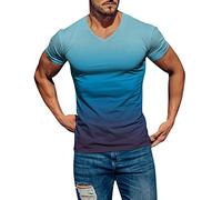 Men's V-Neck Summer T-Shirt Men's Cotton Sports Shirt Basic Shirts Streetwear Gift Dad, Friend, Men, lightblue, L