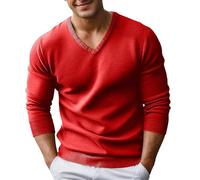 Men's V-Neck Sweater - Long Sleeve Casual Solid Colour Sweater Chic and Elegant Slim Fit Soft Comfortable Lightweight Pullover Autumn Winter Outdoor Versatile Sweater