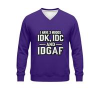Men's V-Neck Sweatshirt IDK IDC IDGAF Graphic Pullover,Purple XL