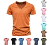 Mens V-Neck T-Shirts Cotton Short Sleeve T Shirts Soft Fitted Premium Classic Tees Hipster Hip Hop Longline T-Shirt Franela Blanca para Hombre(Yellow, 5XL)