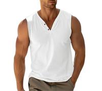 Men's V Neck Tank Tops Summer Sleeveless Shirts Casual Solid Color T-Shirt Undershirts Beach Tees for Daily Wear 2026 Camisa Sin Mangas para Hombre(White, XL)