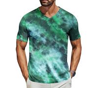 Men's V-Neck Tie Dye T-Shirt,Short Sleeve Casual Top,Breathable Summer Casual Basic Tees Top Regular Fit (Multicolor)